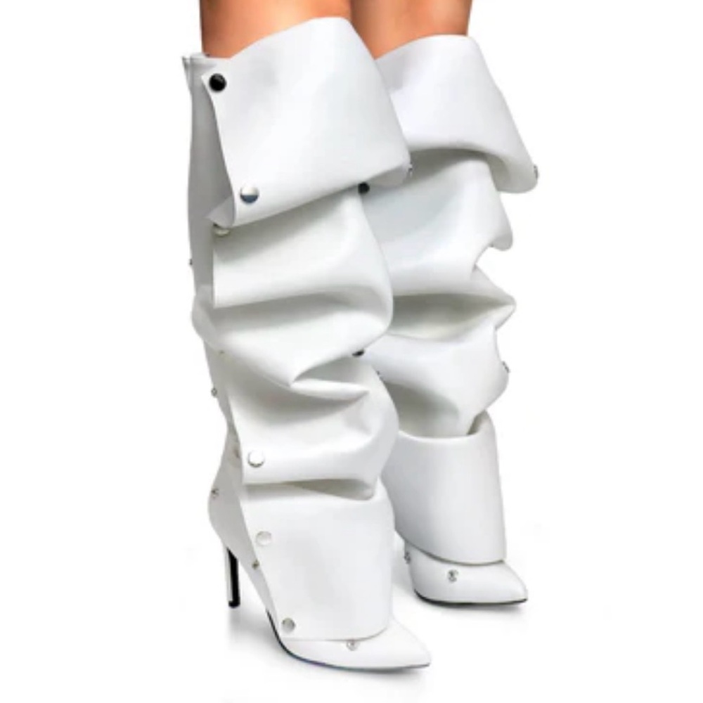 Women’s Stiletto Heel Knee High Boots Pointed Toe Detachable Press- Stud Panel